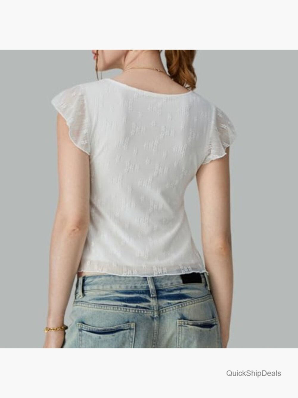 Women Square Neck Peplum Top Y2k Cap Sleeve Ruffle Trim Lace Up Slim Fit Blouse - Picture 2 of 6